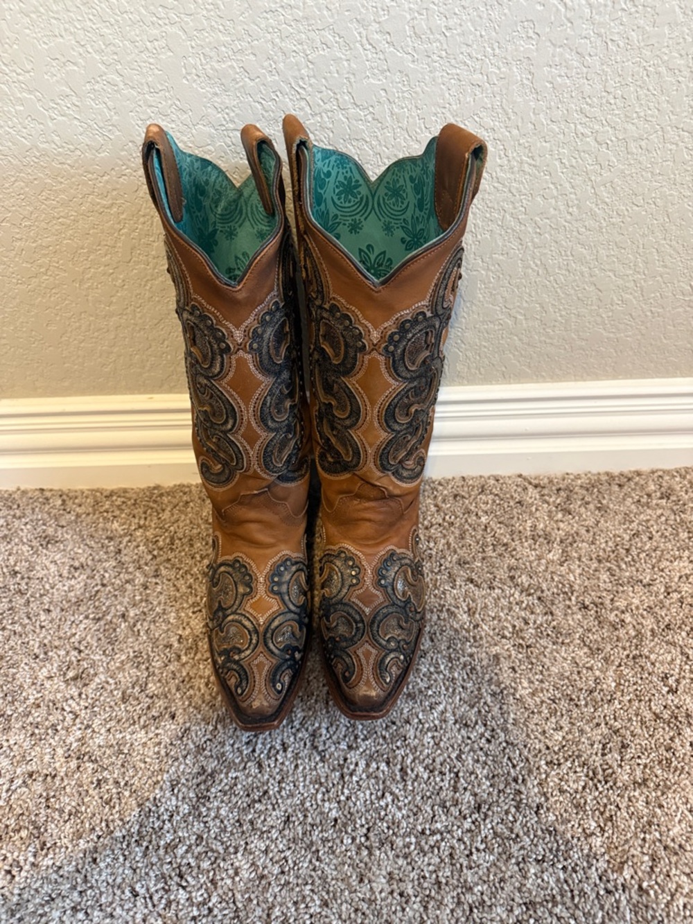Women's Brown Leather Coral Embroidered Western Boots